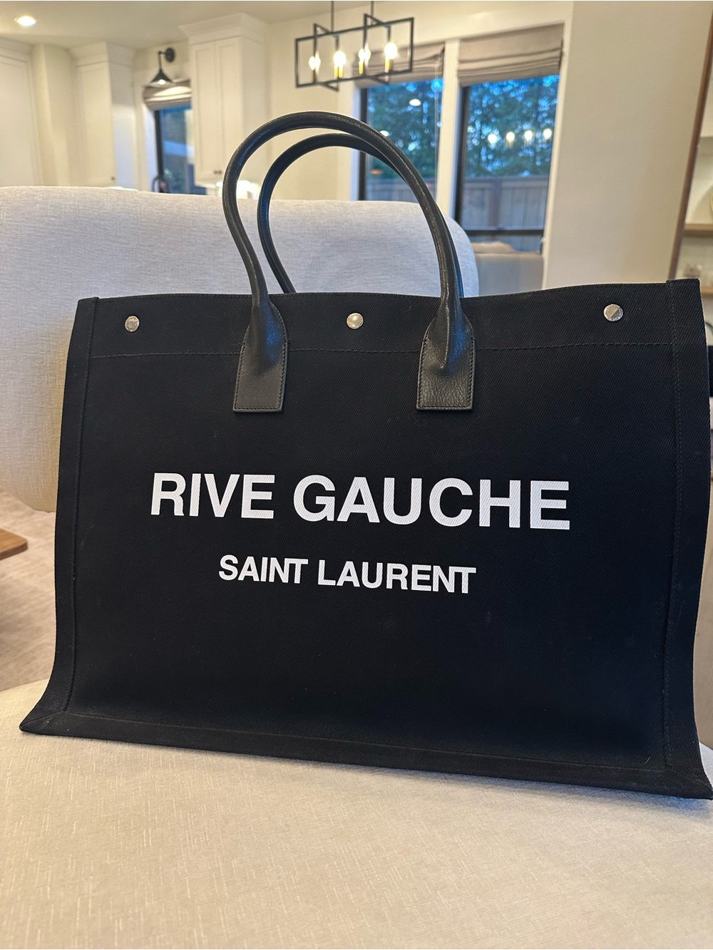 Saint Laurent Black Canvas Rive Gauche Tote - Picture 3 of 4